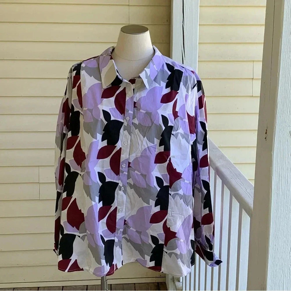 NWT Ashley Stewart Button Up Blouse Top Plus Sz 34 Lavender & Grey Floral Shirt - Picture 4 of 11